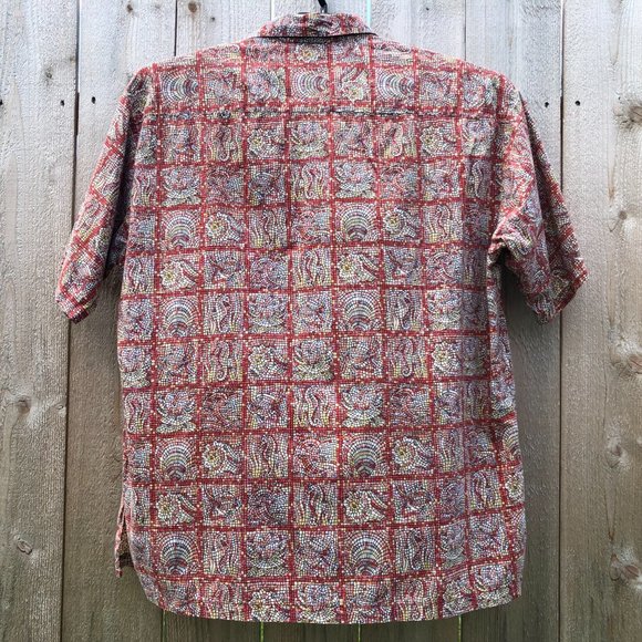 Tori Richard Men's Shirt Rust Red Mosaic Print Cotton Lawn Hawaiian Size L - Picture 7 of 11